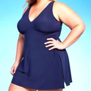 Women's V-Neck Side Slit One Piece Swimsuit